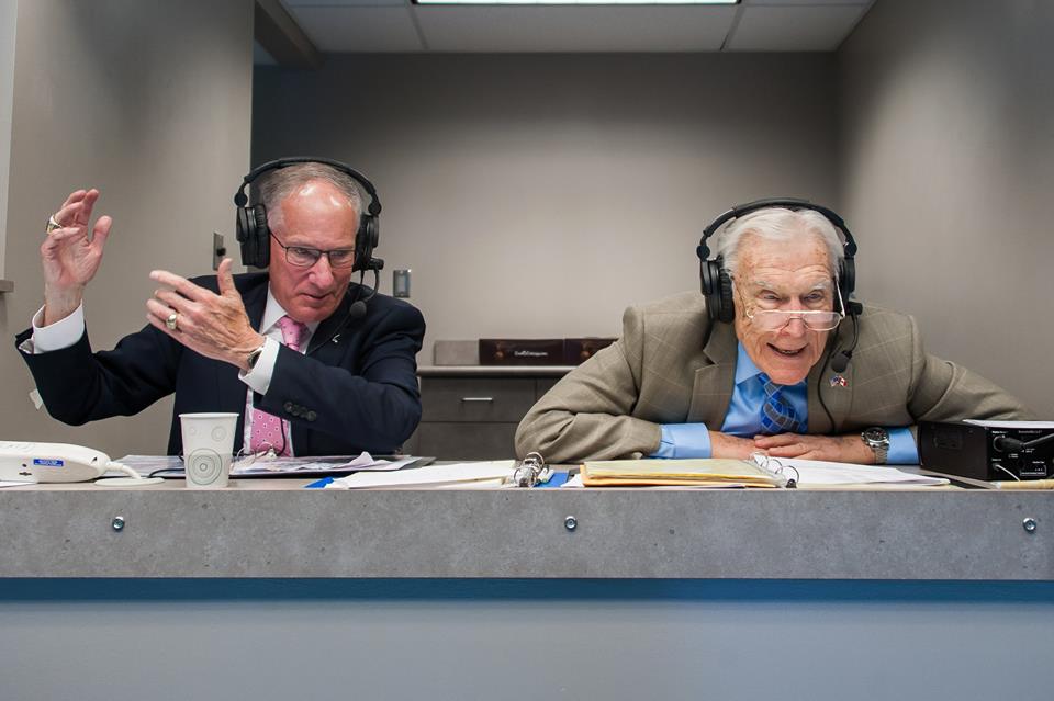 Bob Chase calls a game with his most famous student, Mike "Doc" Emrick (Photo supplied/Fort Wayne Komets)